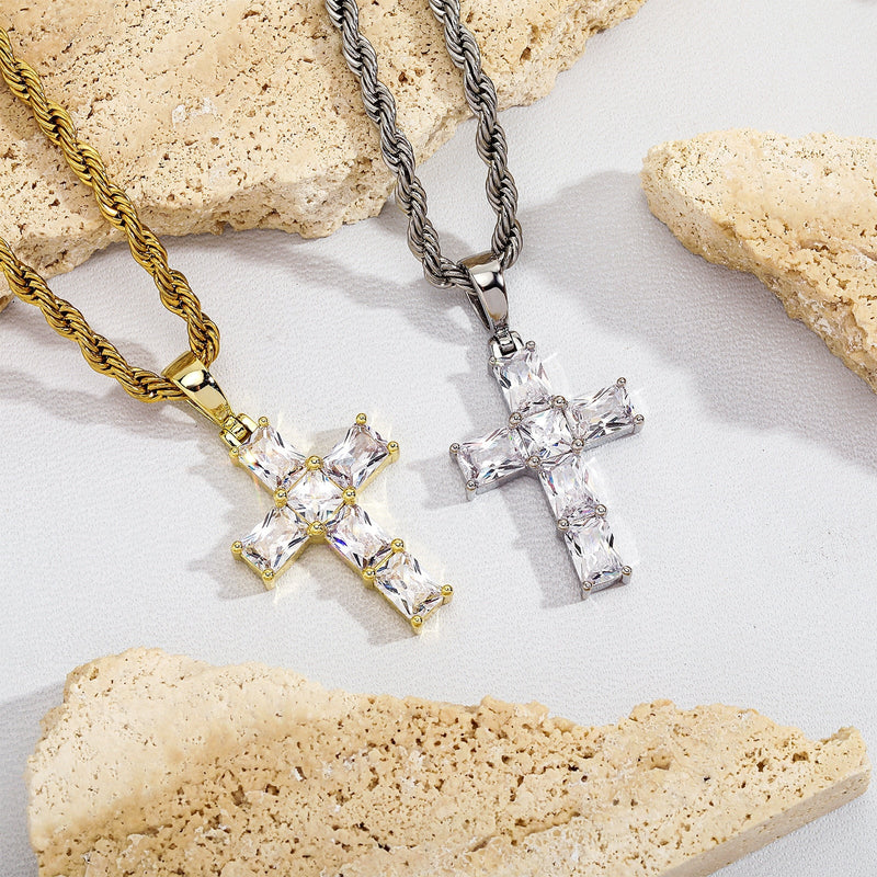 Baby Baguette Cross Pendant 14K - ICECI