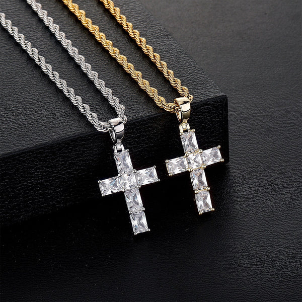 Baby Baguette Cross Pendant 14K - ICECI