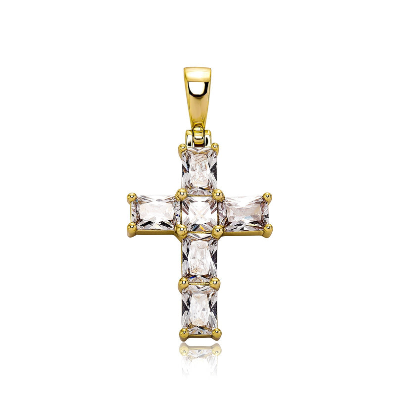 Baby Baguette Cross Pendant 14K - ICECI