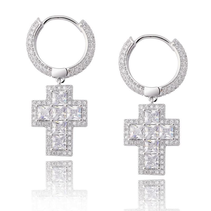 BAGUETTE CROSS DROP EARRINGS 18K - ICECI