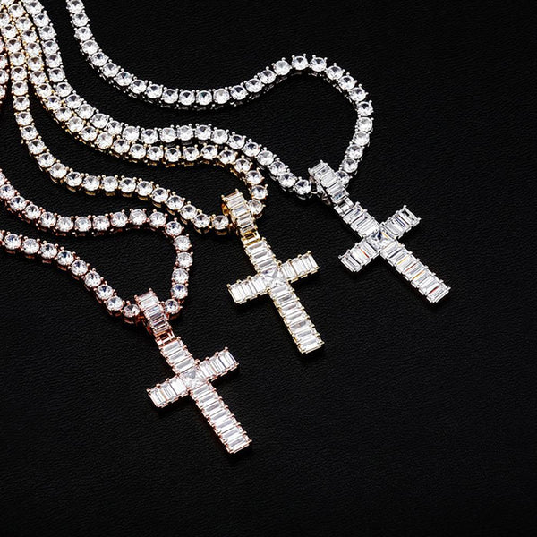 BAGUETTE CROSS PENDANT 14K - ICECI