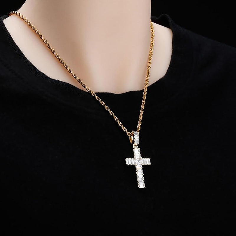 BAGUETTE CROSS PENDANT 14K - ICECI