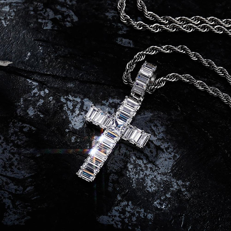 BAGUETTE CROSS PENDANT 14K - ICECI