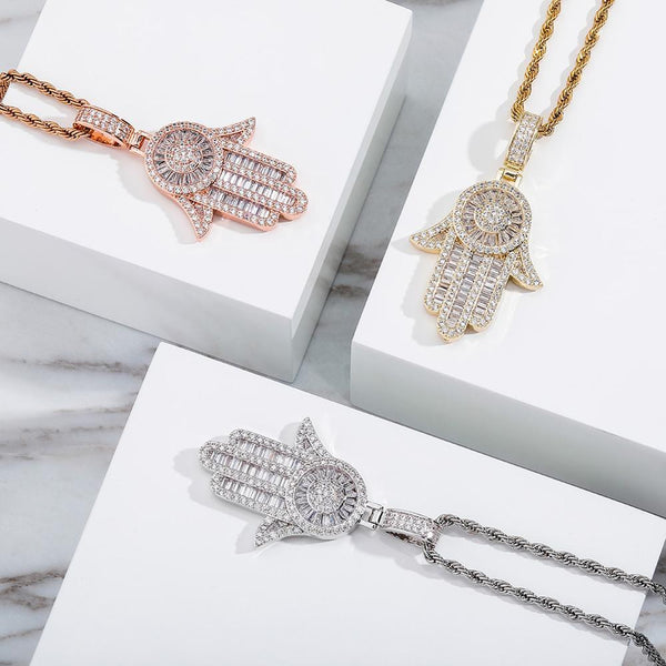 BAGUETTE HAMSA PENDANT 14K - ICECI