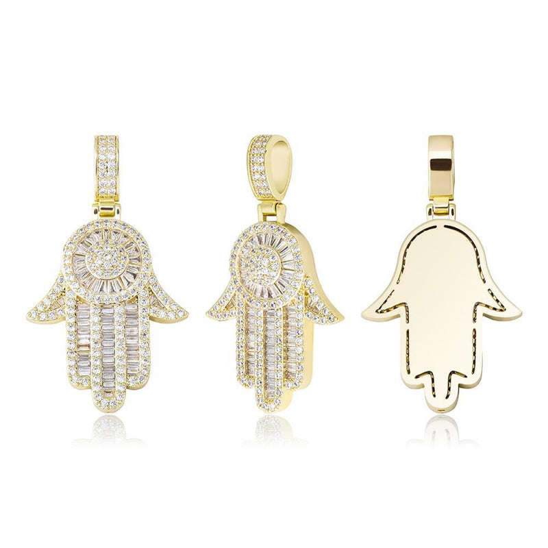 BAGUETTE HAMSA PENDANT 14K - ICECI