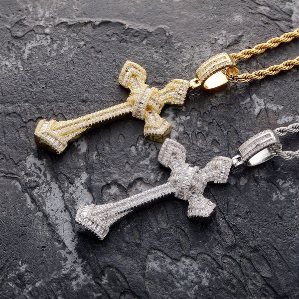 Baguette Punk X Cross Pendant 14K - ICECI