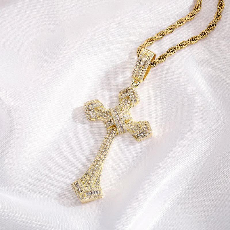 Baguette Punk X Cross Pendant 14K - ICECI
