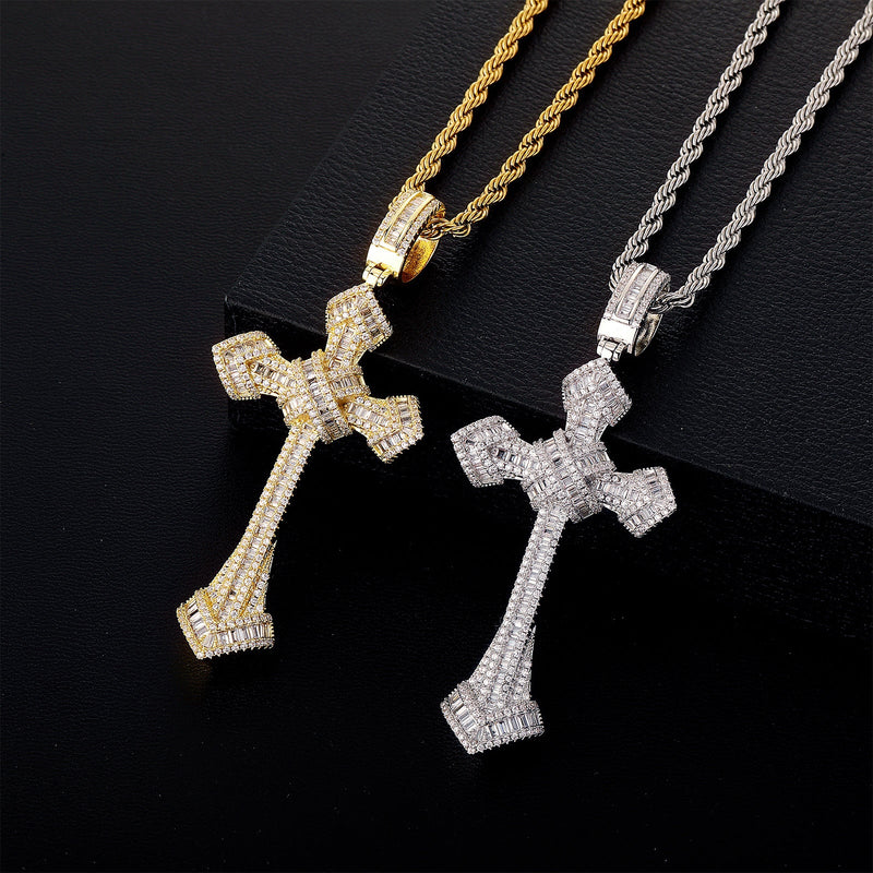 Baguette Punk X Cross Pendant 14K - ICECI