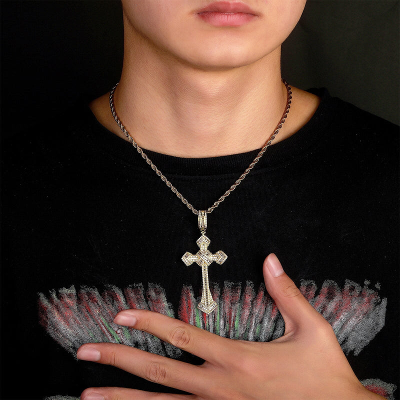 Baguette Punk X Cross Pendant 14K - ICECI