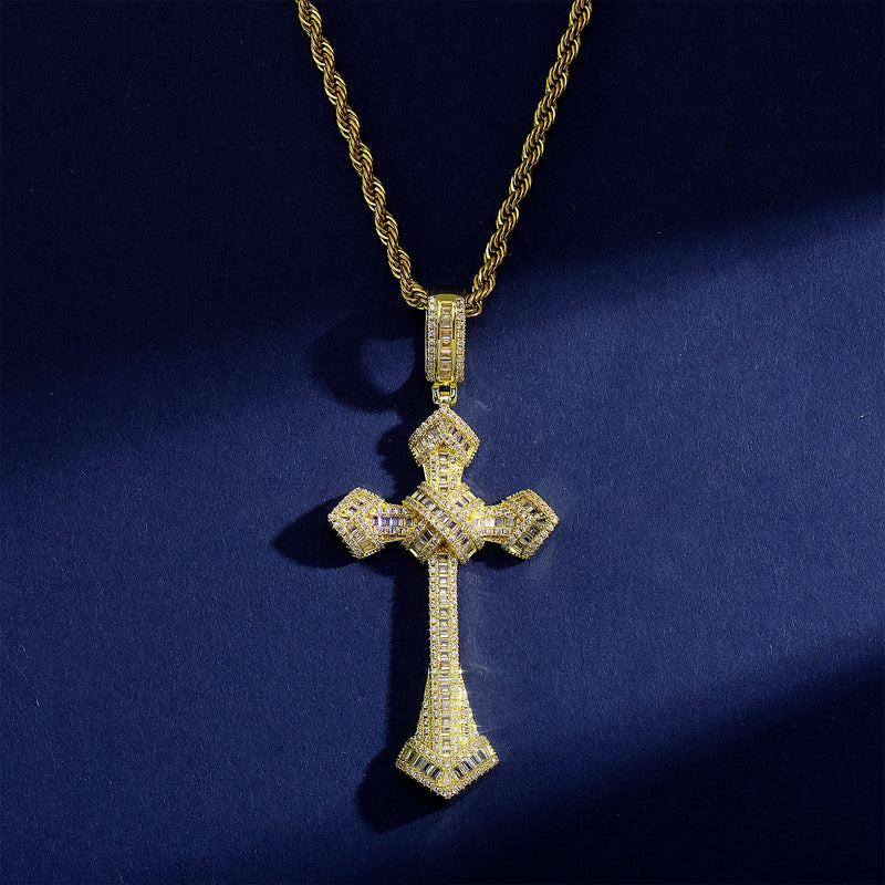 Baguette Punk X Cross Pendant 14K - ICECI