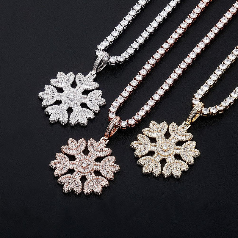 BAGUETTE SNOWFLAKE PENDANT 14K - ICECI