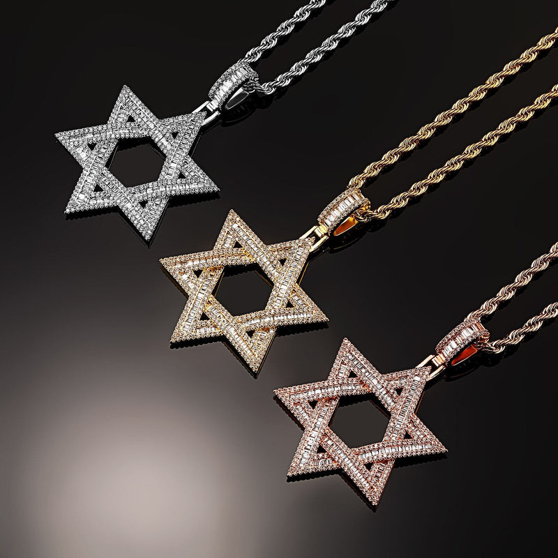 Baguette Star of David Pendant 14K - ICECI