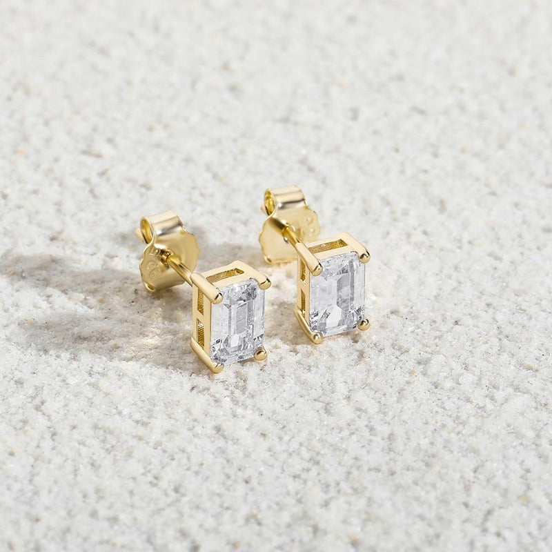 Baguette Stud Earrings 14K x Sterling Silver - ICECI