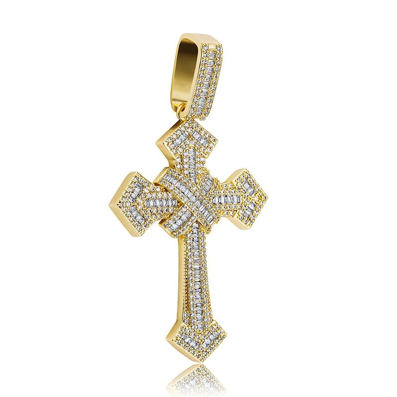 BAGUETTE X CROSS PENDANT 14K - ICECI