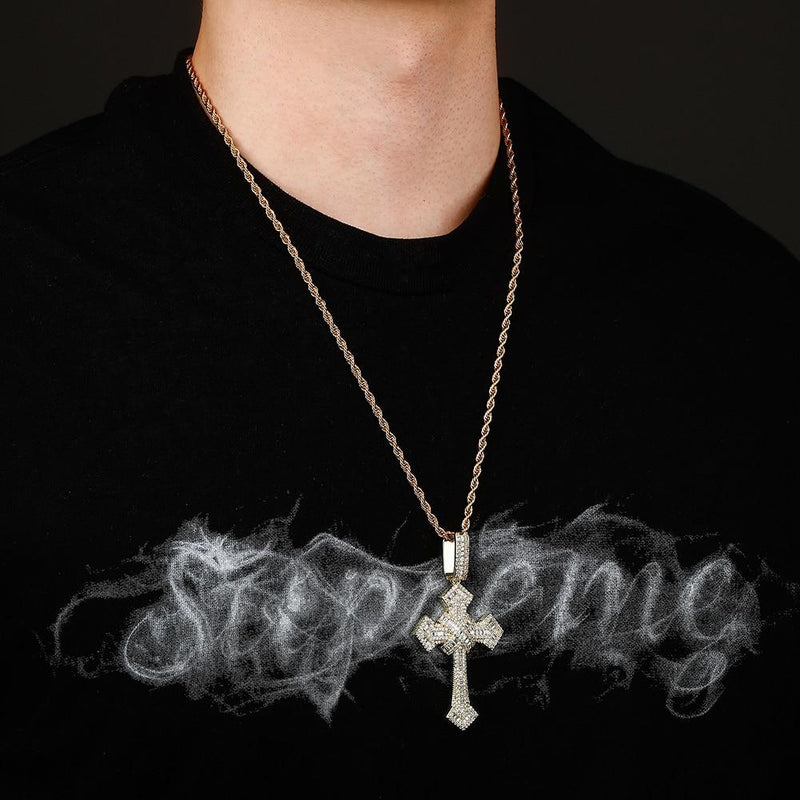 BAGUETTE X CROSS PENDANT 14K - ICECI