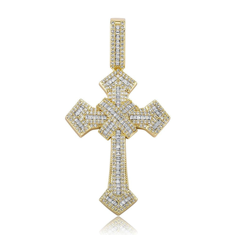 BAGUETTE X CROSS PENDANT 14K - ICECI