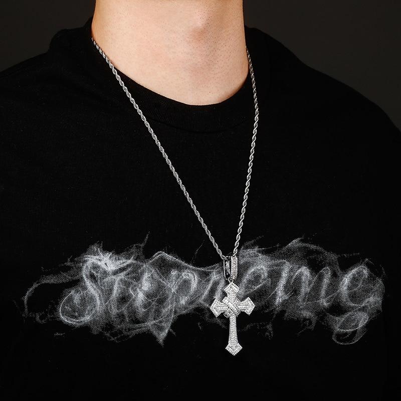 BAGUETTE X CROSS PENDANT 14K - ICECI