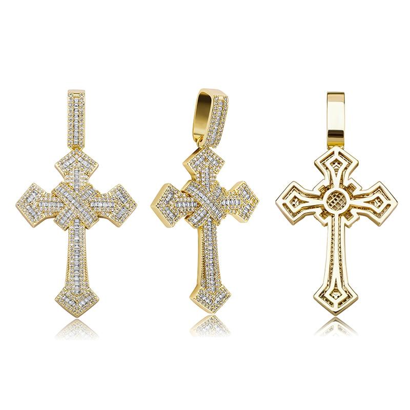 BAGUETTE X CROSS PENDANT 14K - ICECI