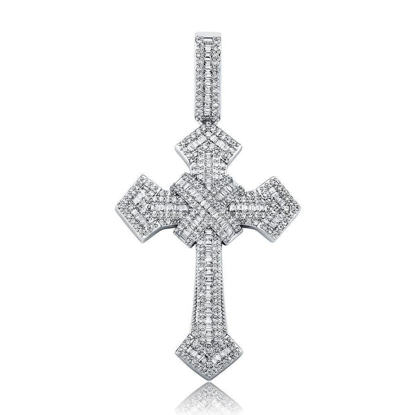 BAGUETTE X CROSS PENDANT 14K - ICECI