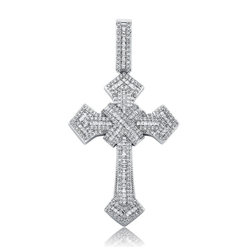 BAGUETTE X CROSS PENDANT 14K - ICECI