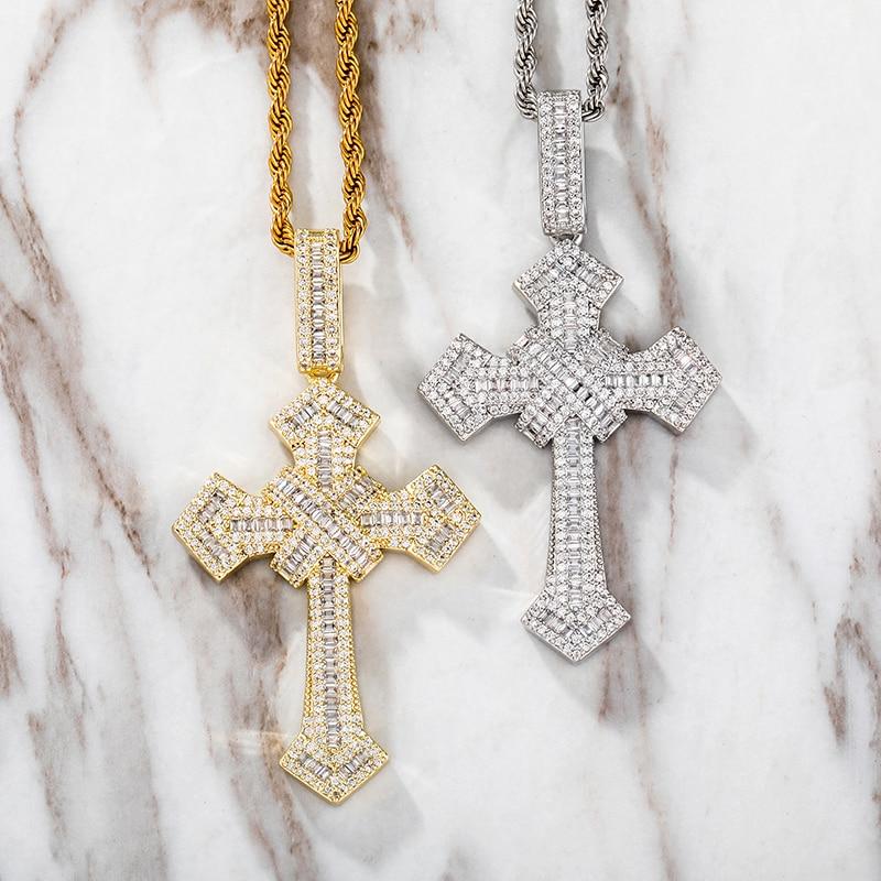 BAGUETTE X CROSS PENDANT 14K - ICECI