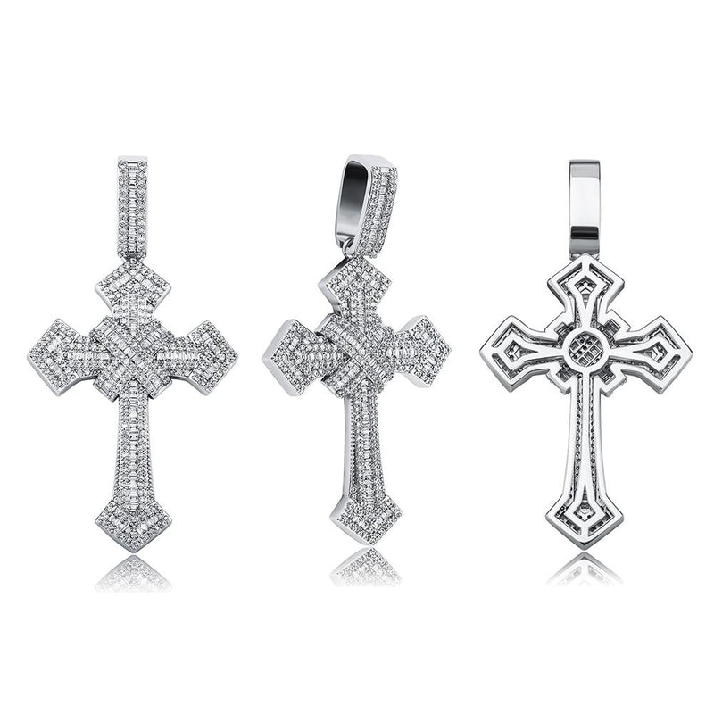 BAGUETTE X CROSS PENDANT 14K - ICECI