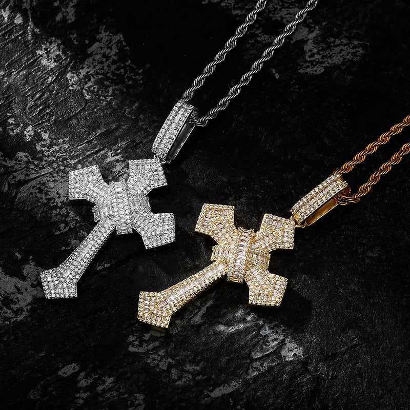 BAGUETTE X CROSS PENDANT 14K - ICECI