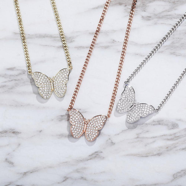 BUTTERFLY MICRO CUBAN NECKLACE 14K - ICECI