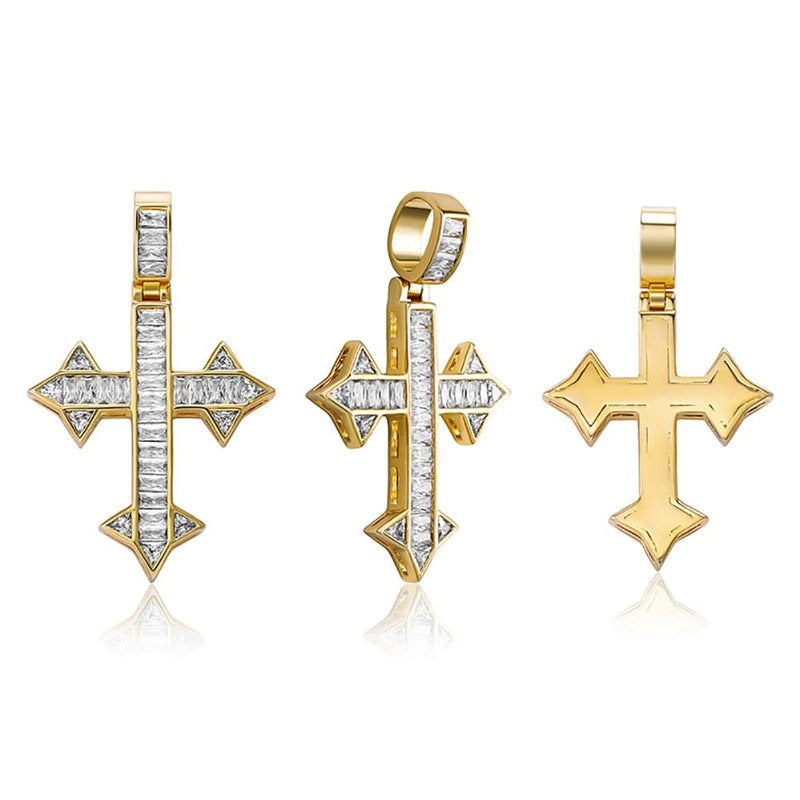 Channel Baguette Patonce Cross Pendant 14K - ICECI