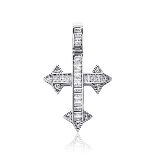 Channel Baguette Patonce Cross Pendant 14K - ICECI