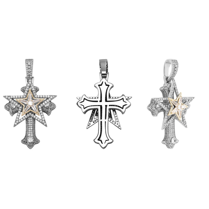 Clustered Star Cross Pendant 14K - ICECI