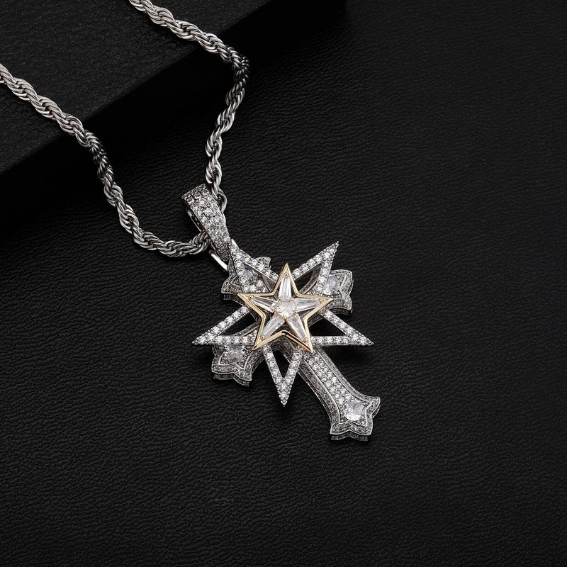 Clustered Star Cross Pendant 14K - ICECI