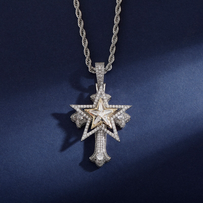 Clustered Star Cross Pendant 14K - ICECI