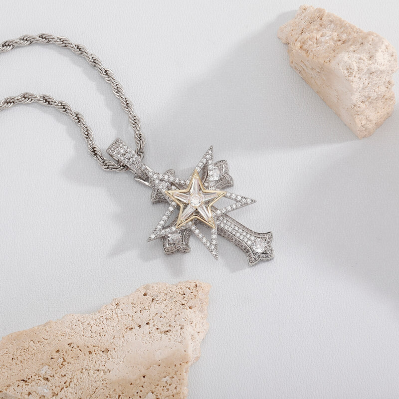 Clustered Star Cross Pendant 14K - ICECI