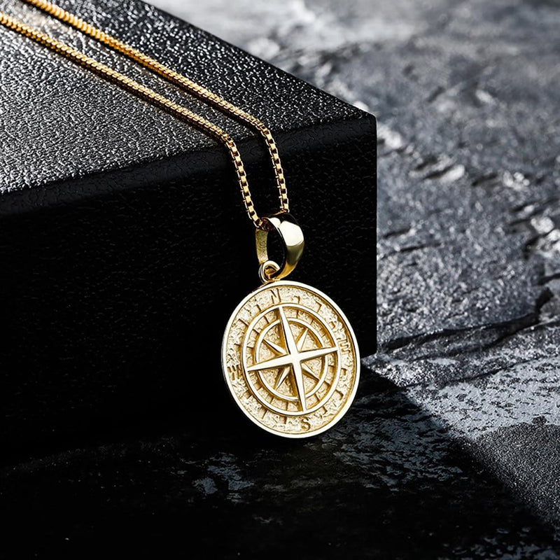 YFN 14K Real Gold Compass Pendant Necklace for Women Yellow Gold Small Compass  Necklace Zirconia Fine Jewelry Birthday Present