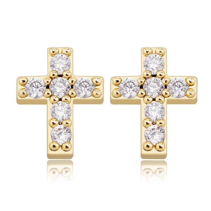 CROSS STUD EARRINGS 14K X STERLING SILVER - ICECI