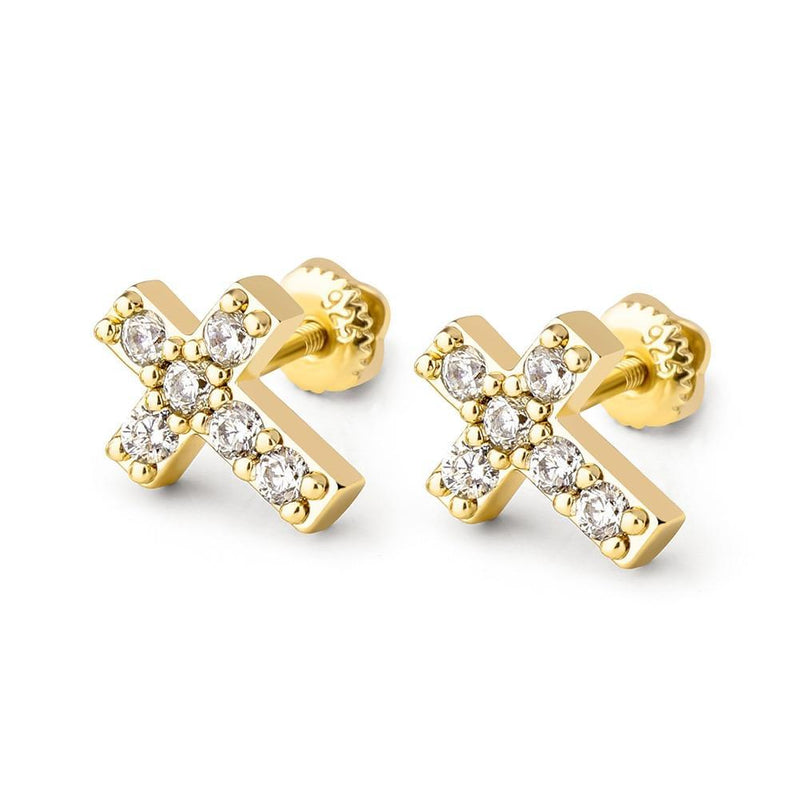 CROSS STUD EARRINGS 14K X STERLING SILVER - ICECI