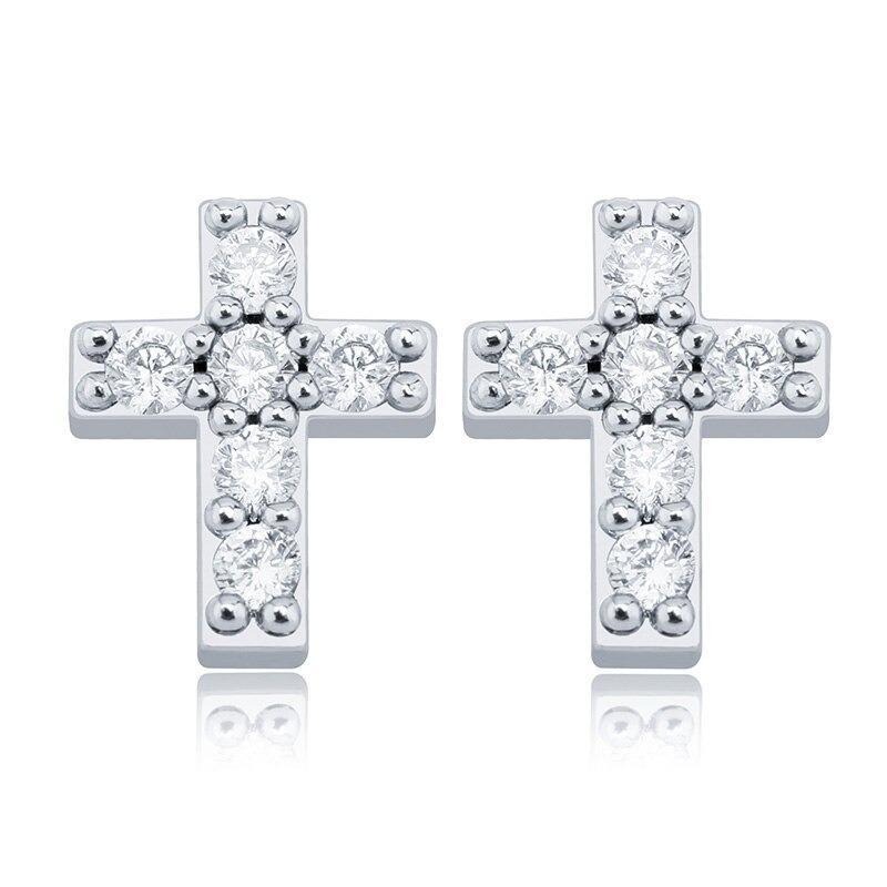 CROSS STUD EARRINGS 14K X STERLING SILVER - ICECI