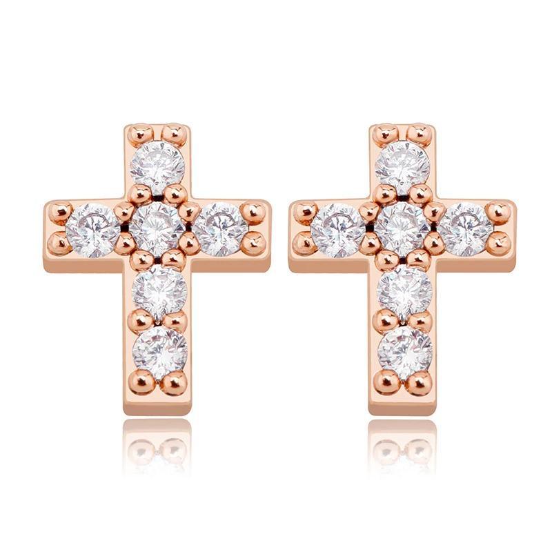 CROSS STUD EARRINGS 14K X STERLING SILVER - ICECI
