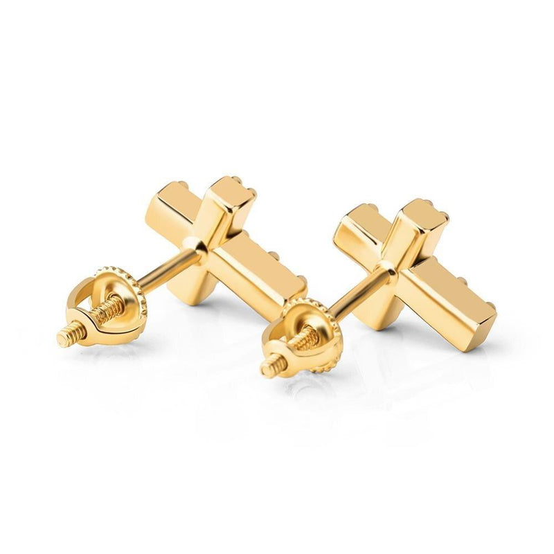 CROSS STUD EARRINGS 14K X STERLING SILVER - ICECI