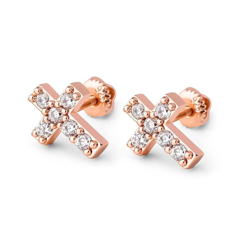 CROSS STUD EARRINGS 14K X STERLING SILVER - ICECI