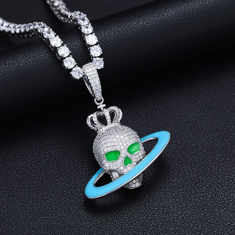 Crown Skull Saturn Pendant 18K x Moissanite - ICECI