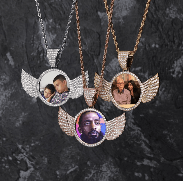 CUSTOM ANGEL WINGS PHOTO PENDANT 14K - ICECI