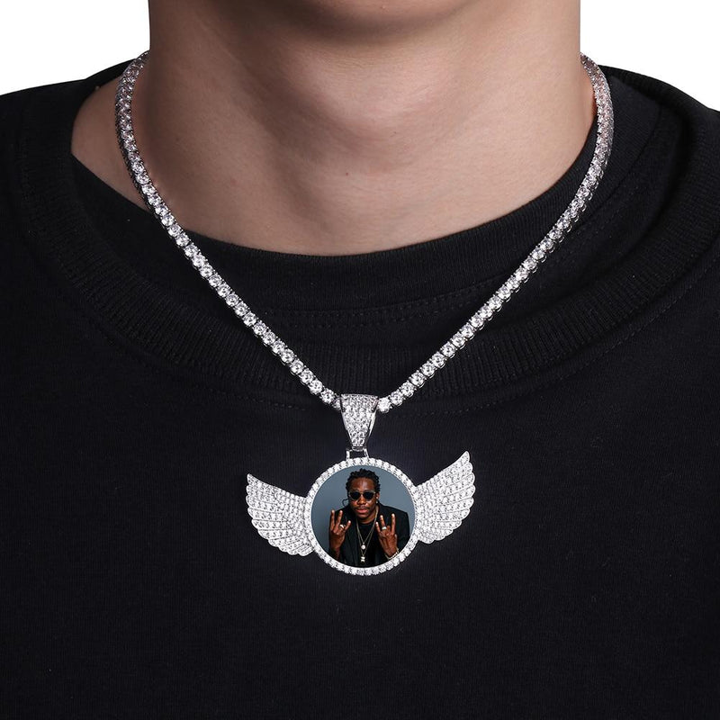 CUSTOM ANGEL WINGS PHOTO PENDANT 14K - ICECI