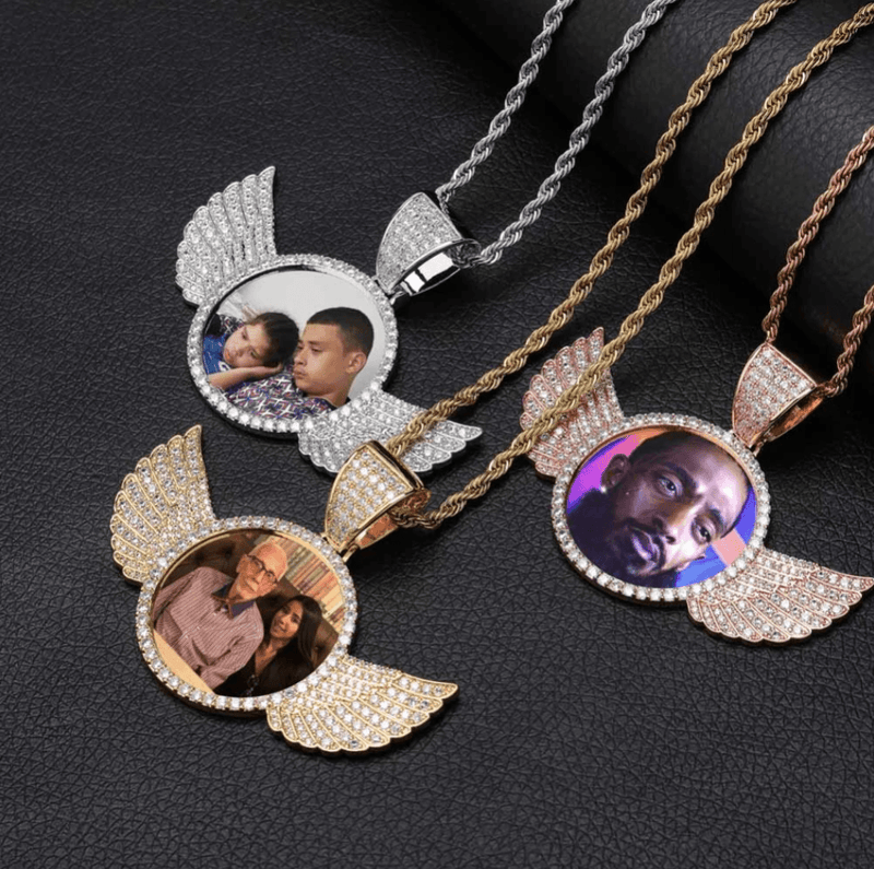 CUSTOM ANGEL WINGS PHOTO PENDANT 14K - ICECI