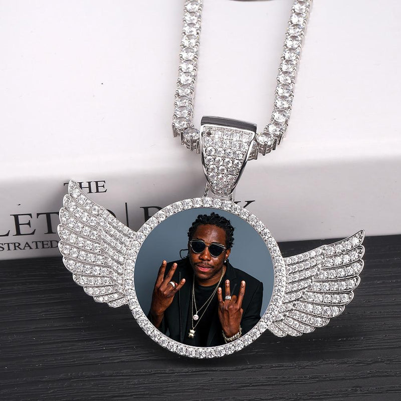 CUSTOM ANGEL WINGS PHOTO PENDANT 14K - ICECI