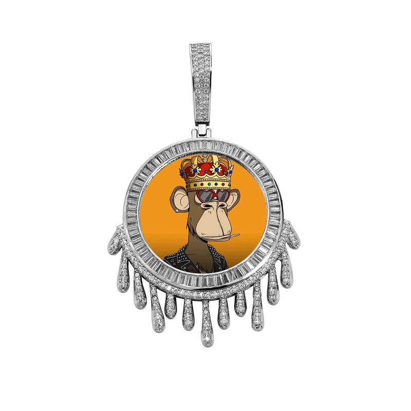 Custom Baguette Drip Photo Medallion Pendant 14K - ICECI