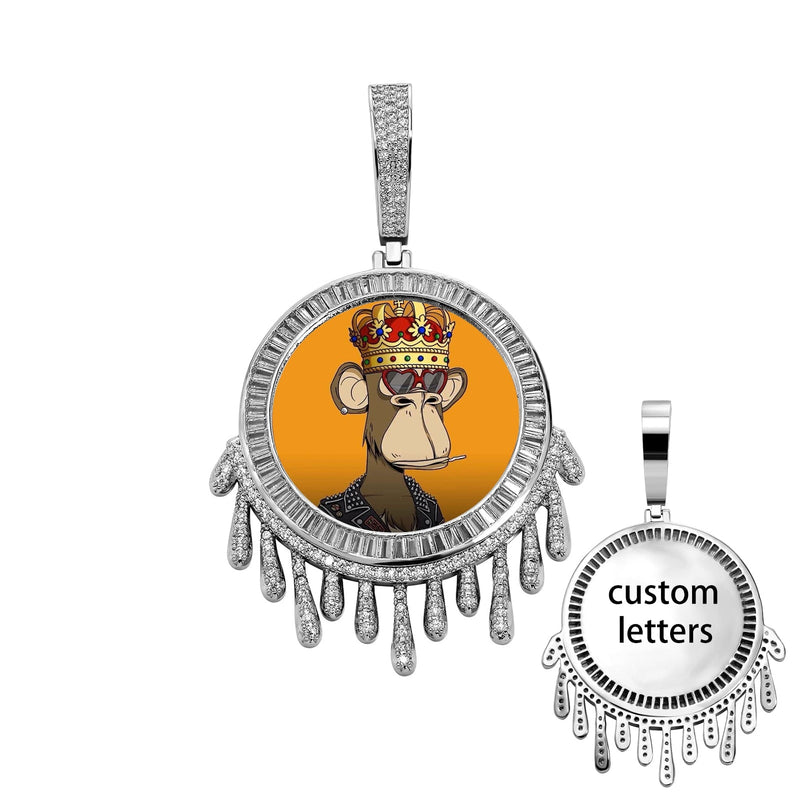 Custom Baguette Drip Photo Medallion Pendant 14K - ICECI