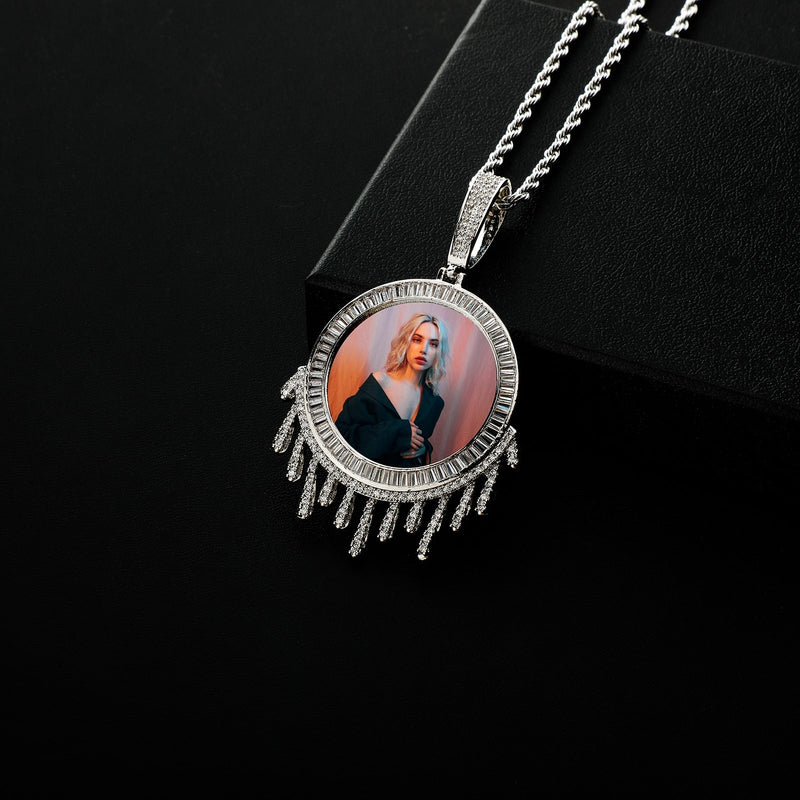 Custom Baguette Drip Photo Medallion Pendant 14K - ICECI