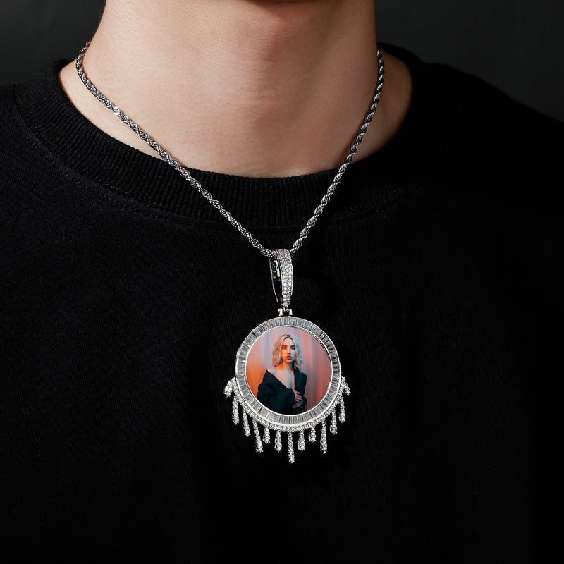 Custom Baguette Drip Photo Medallion Pendant 14K - ICECI